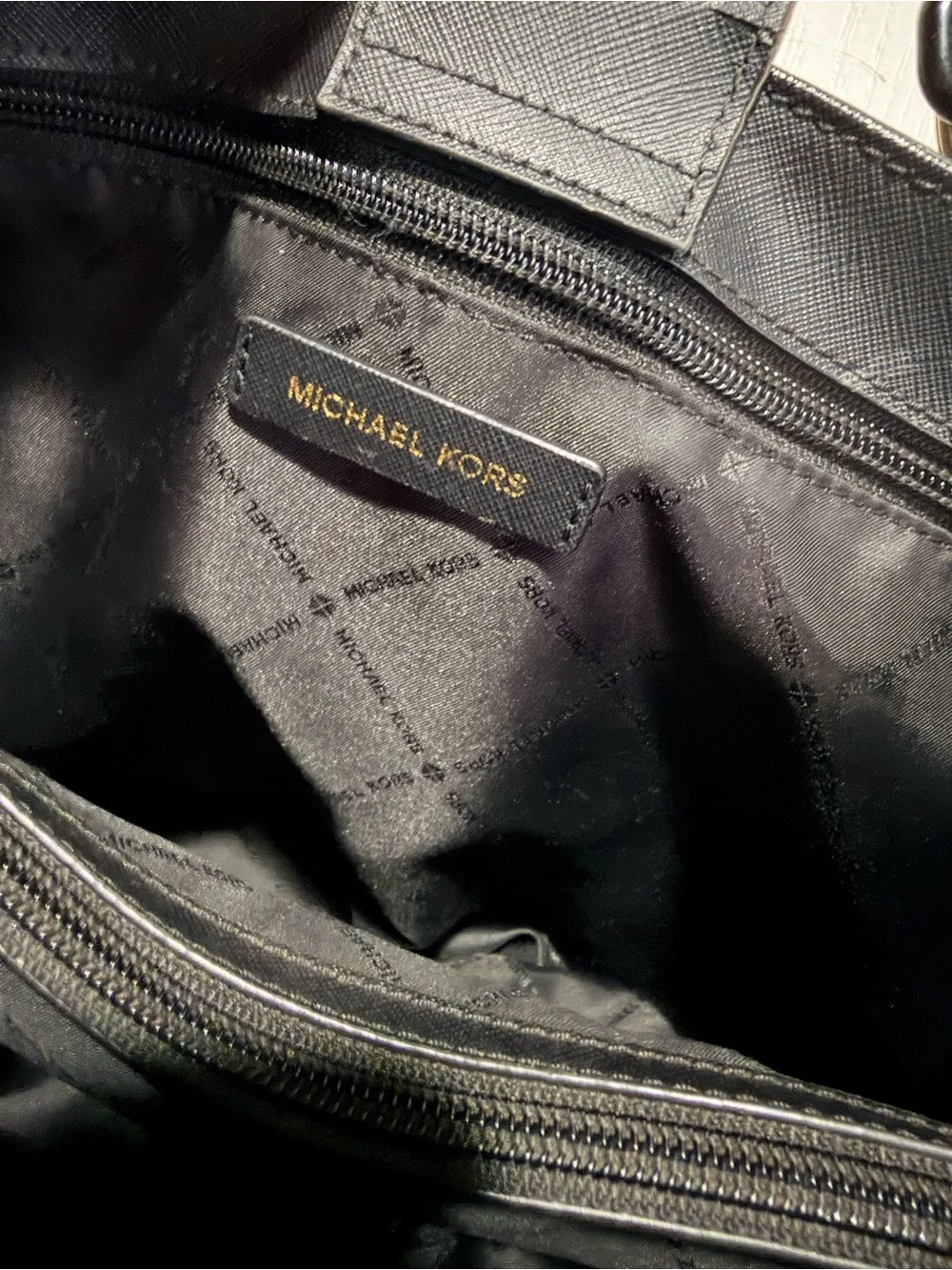 Michael Kors Black Saffiano Shoulder Bag with Gold Hardware